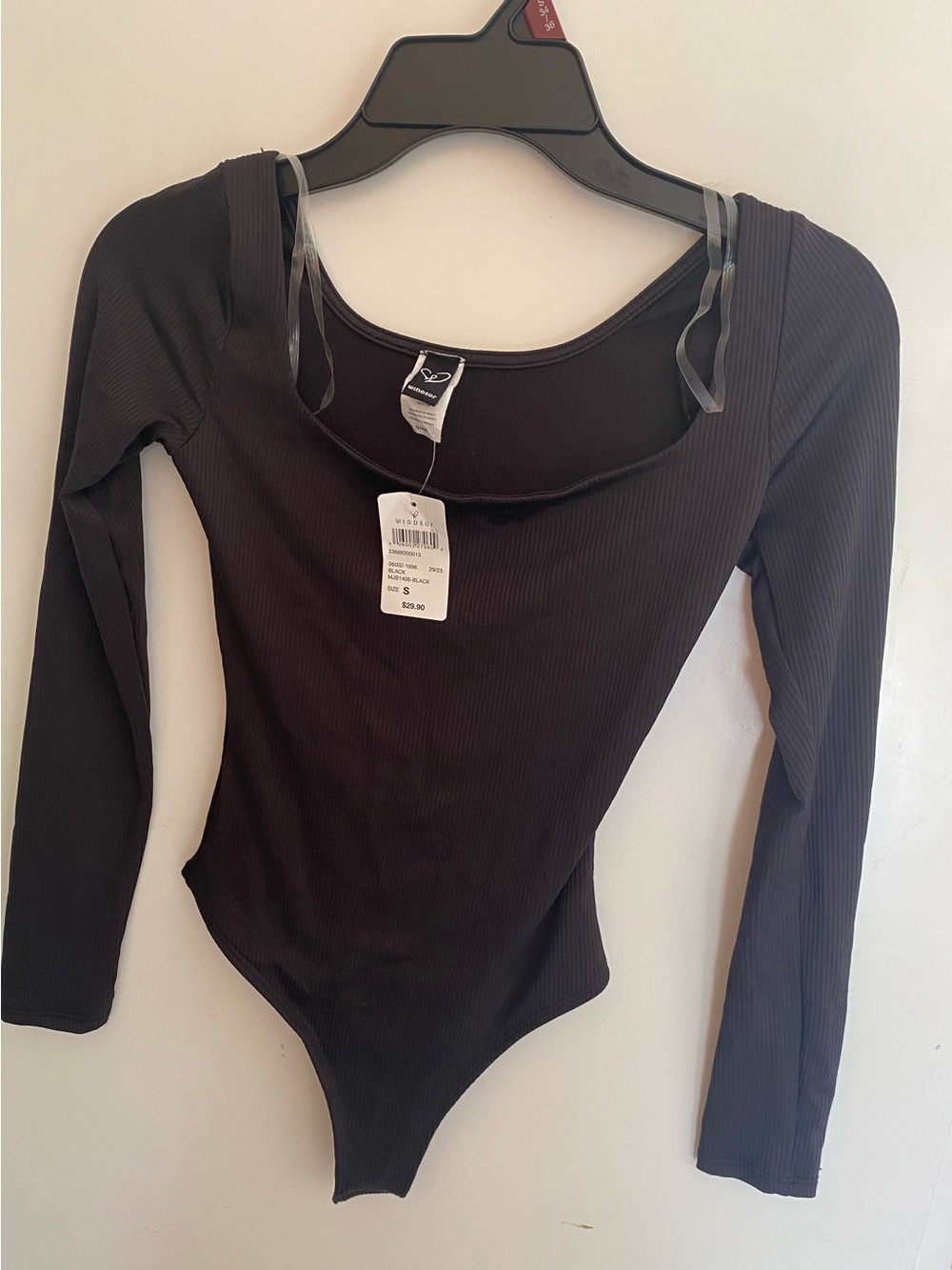 Windsor Black Ribbed Long-Sleeve Scoop Neck Bodysuit
